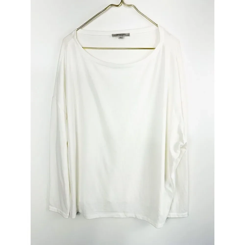 Allsaints Rita Tee Size Medium White Long Sleeve TShirt Oversized Loose fit